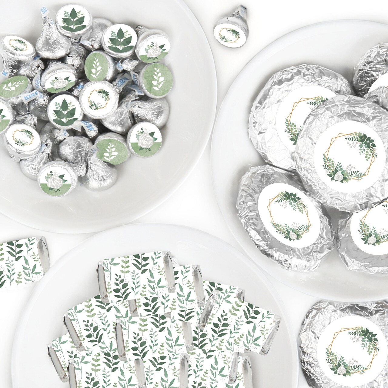 Big Dot of Happiness Boho Botanical - Mini Candy Bar Wrappers, Round Candy Stickers & Circle Stickers - Greenery Party Candy Favor Sticker Kit 304 Pc